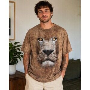 Vintage The Mountain Lion Face T-Shirt Mens XL Smithsonian National Zoo Tie Dye